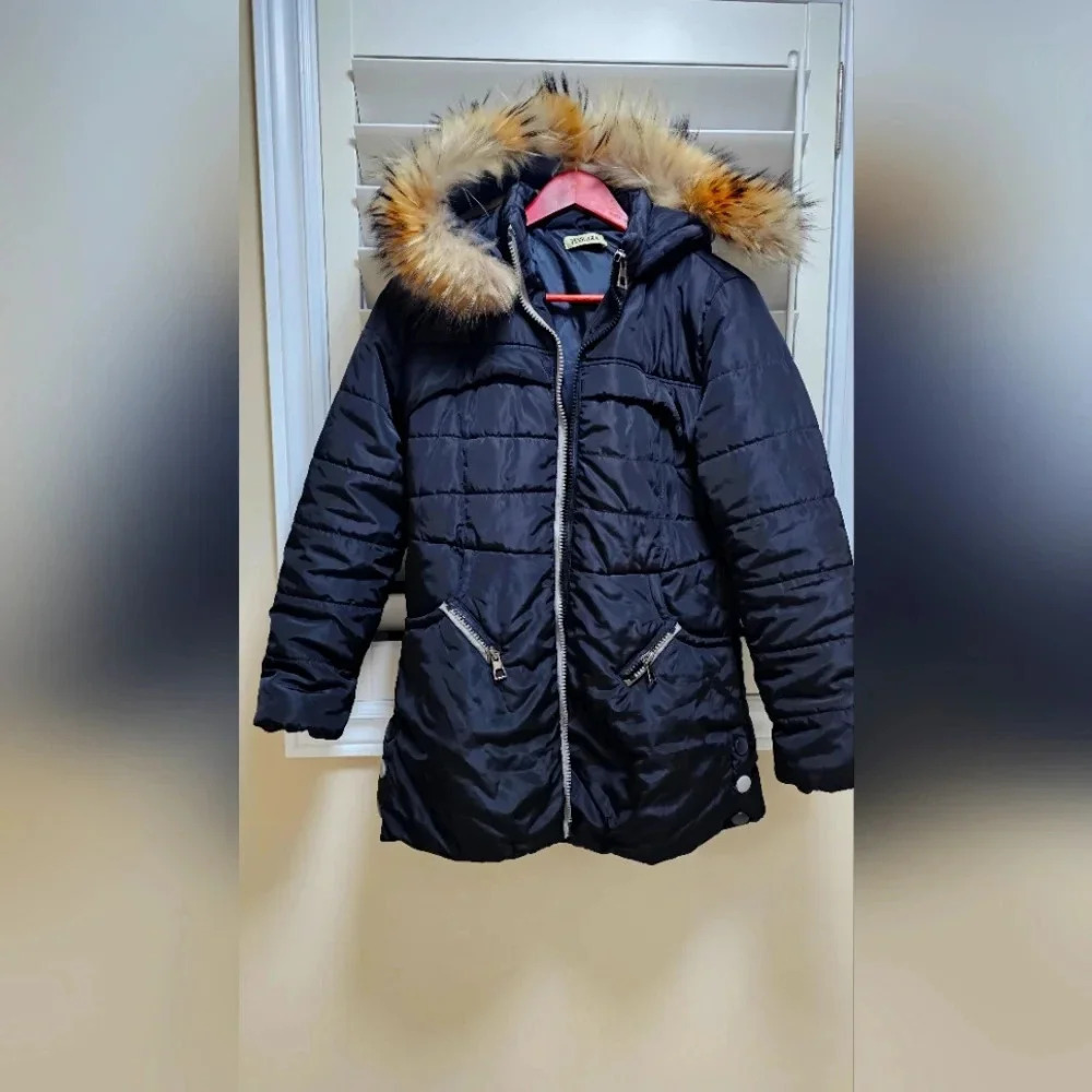 Winter Raccoon Fur Removable Wateresistant Jacket Black size M